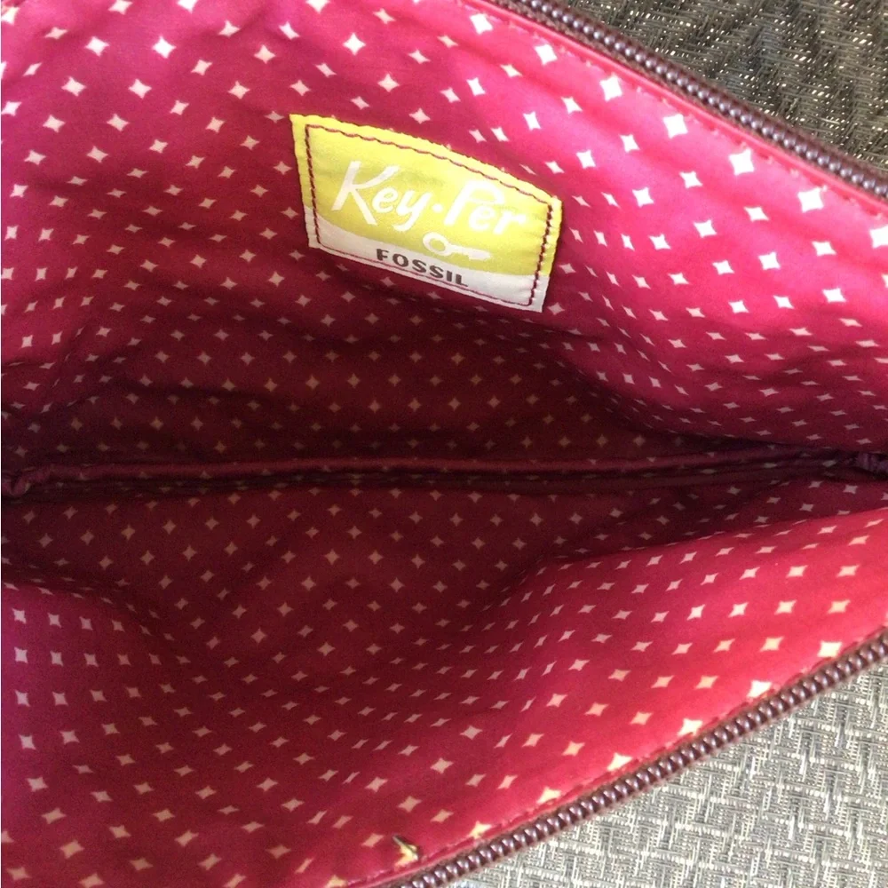 Fossil Burgundy Multicolored Patterned Clutch Bag